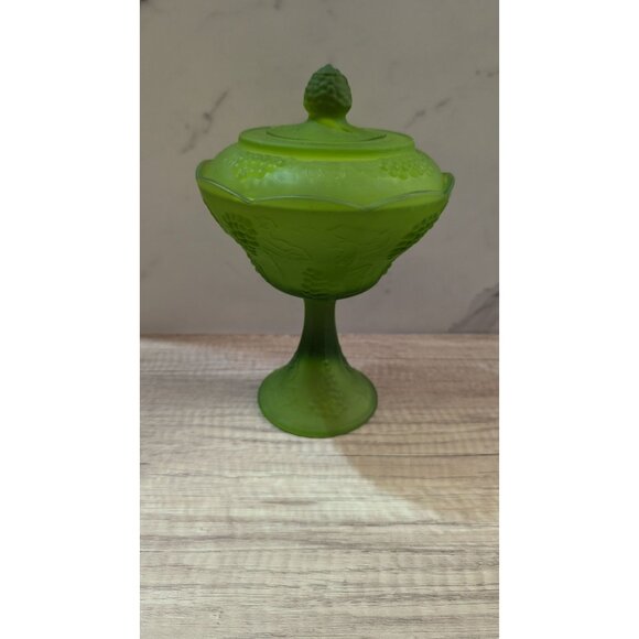 Vtg  Indiana Glass candy dish compote satin frosted glass  Farmhouse cottage - Picture 3 of 8
